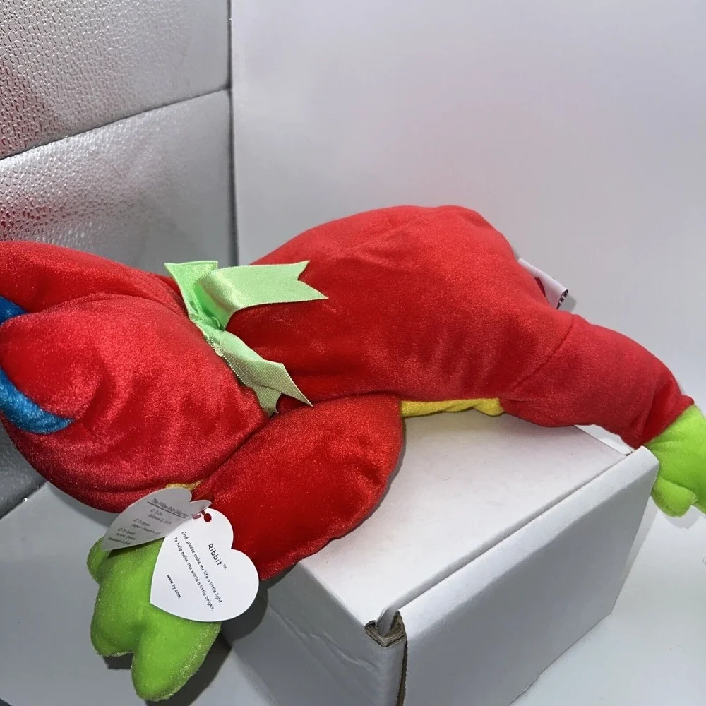 Vintage 1998 Ty Ribbit Pillow Pal Red and Green Frog‎ 15'' plush -Stuffed Animal